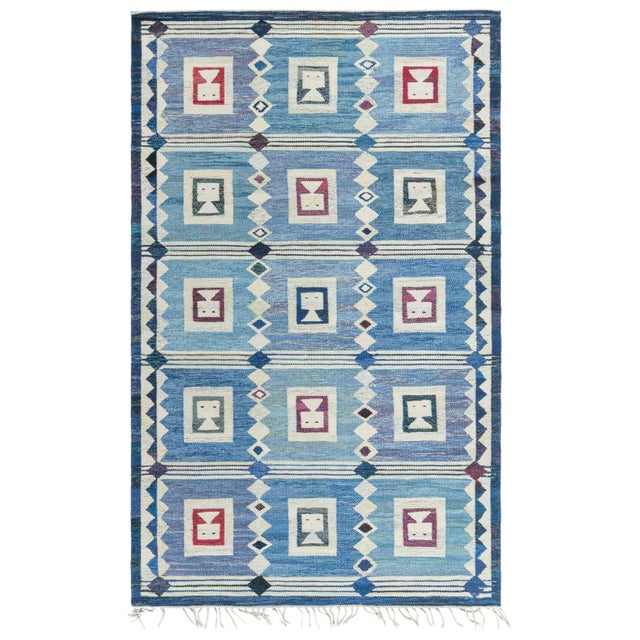 Vintage Swedish Flat Weave Rug “The Girls in the Window” Designed by Edna Martin For Sale