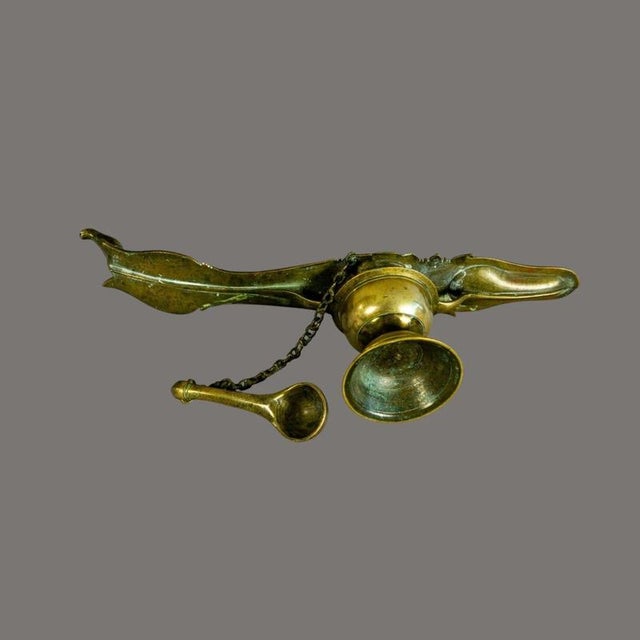 Gold 18th Century Antique South Indian Brass Oil Lamp For Sale - Image 8 of 12