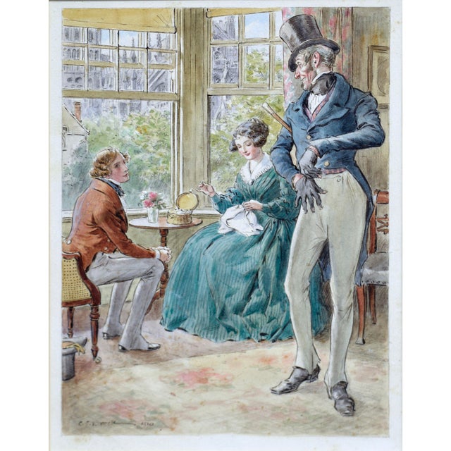 An fine period watercolor, dated 1910, an illustration by Charles Edmund Brock (English, 1870-1938). This, from a semi-...