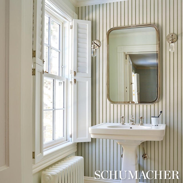 2020s Schumacher Tyla Stripe Wallcovering In Olivine For Sale - Image 5 of 6