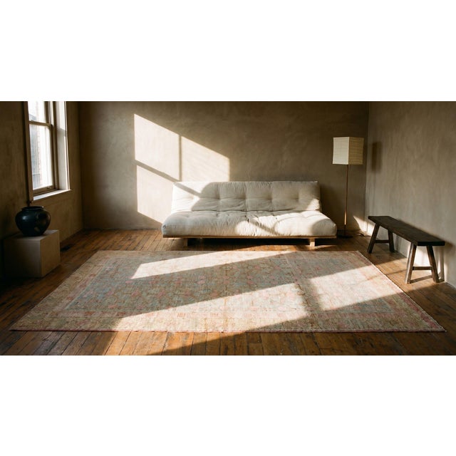 1930s Tan Taupe Pomegranate Antique Central Asian Khotan Rug 5'10" X 11'8" Handknotted Wool Carpet For Sale - Image 9 of 9
