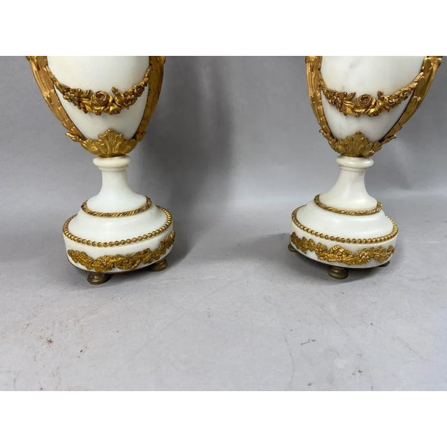 French 19th Century Pair of French Louis XVI White Marble and Bronze Candelabras For Sale - Image 3 of 12