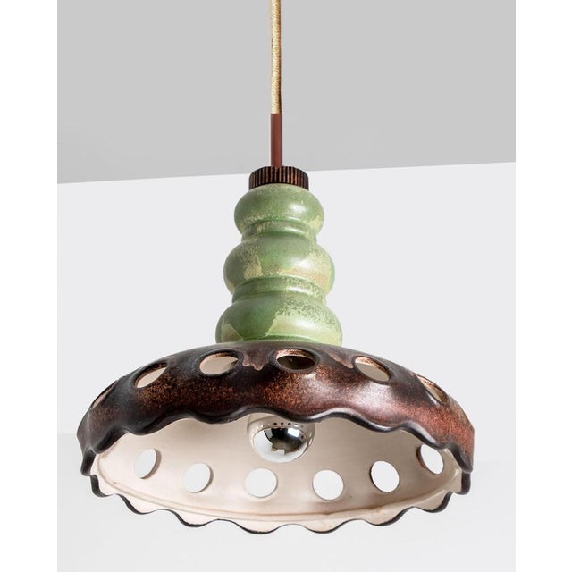 German Green and Brown Hanging Lamp in Ceramic by Pan Keramik, 1970s For Sale - Image 3 of 18