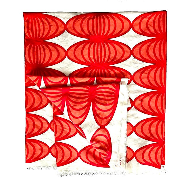 Offered is a vintage 2007 IKEA red, orange and white graphic 'Tyglösa' fabric designed by Anna Salander. The fabric has...