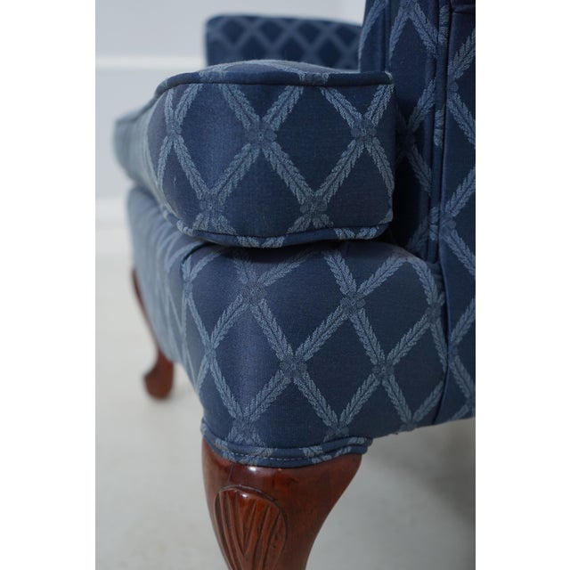 Broyhill Roll Arm Blue Upholstered Wing Chair For Sale - Image 14 of 18