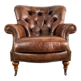 Vintage Thomasville Button Tufted Leather Chair For Sale