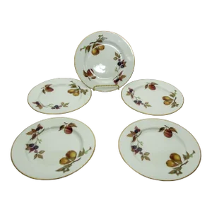 Royal Worcester England Five Evesham Fruit Design Porcelain Lunch Plates