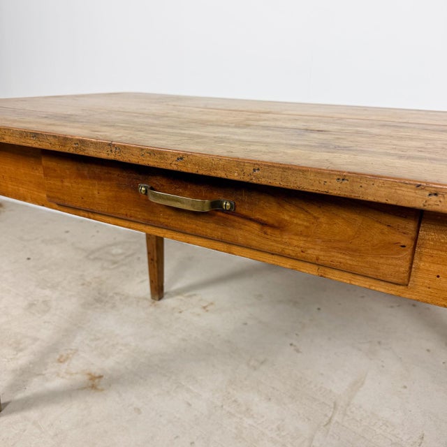 Brown Antique French Farmhouse Cherrywood Dining Table with Drawer For Sale - Image 8 of 12