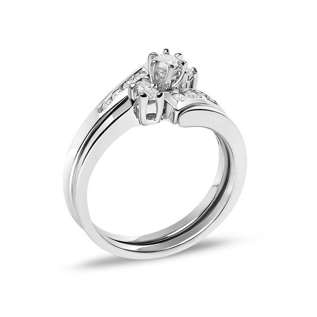 Haus of Brilliance 14K White Gold 3/8 Cttw Diamond Swirl Engagement Bridal Ring Set, Size 7 For Sale - Image 4 of 6
