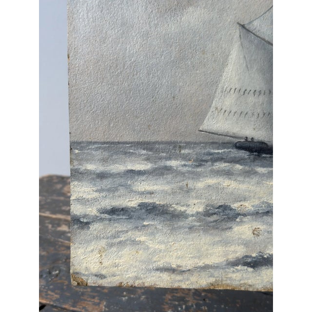 Vintage Steely Seascape Painting on Board, Signed by the Artist, Circa Mid-20th Century For Sale - Image 12 of 14