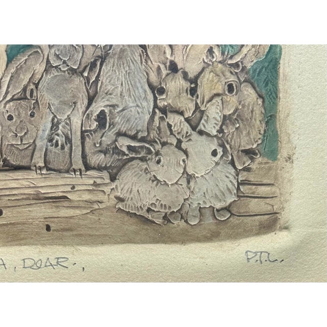 Vintage Hand Colored Etching of Animals Deer and Rabbits For Sale - Image 4 of 6