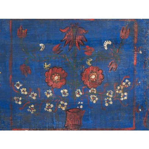 Blue Antique Navy Blue Trunk with Floral Details, 1920s For Sale - Image 8 of 12