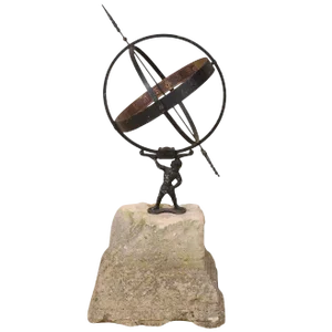 Antique Swedish Atlas Armillary Sundial Mounted on Hand-Carved Stone Plinth