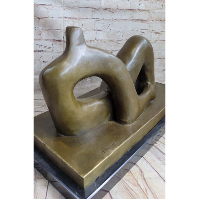 Abstract Henry Moore Bronze Metal Statue Sculpture Figure Decor on Marble Base For Sale - Image 9 of 10