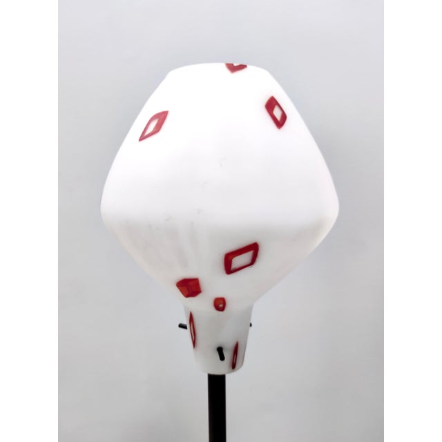 Black Vintage Floor Lamp with Encased Glass Shade with Red Geometrical Motifs, Italy, 1950s For Sale - Image 8 of 15