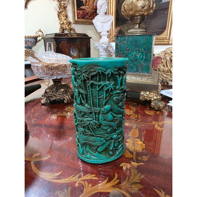 Vintage Chinese Simulated Turquoise Figural Scholar Brush Pot For Sale In Los Angeles - Image 6 of 7