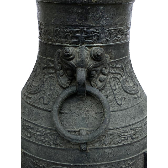Antique Bronze Vessel With Classic Asian Motifs and Artists Stamp For Sale - Image 4 of 11
