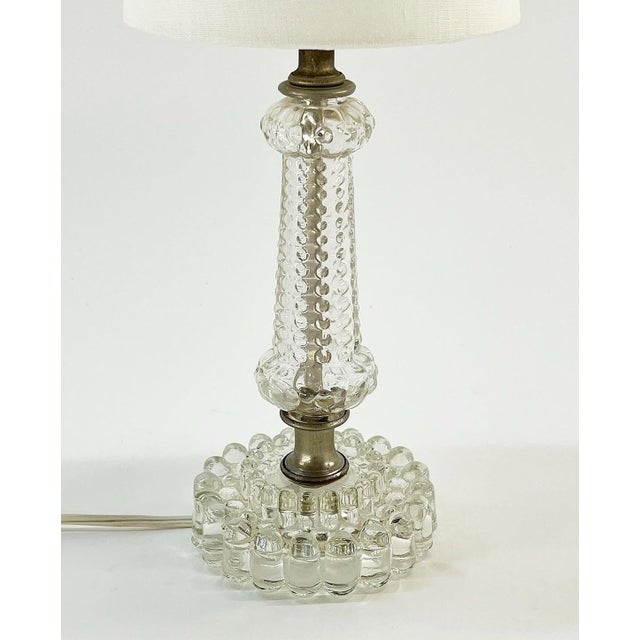 Pretty petite vintage hobnail boudoir lamp. Maybe 40s-ish? Modernized with new linen bulb clamp shade. Works as it is but...