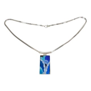 Camille Faure School Limoges France Necklace with Blue Enamel Pendant For Sale