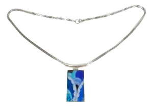 Camille Faure School Limoges France Necklace with Blue Enamel Pendant