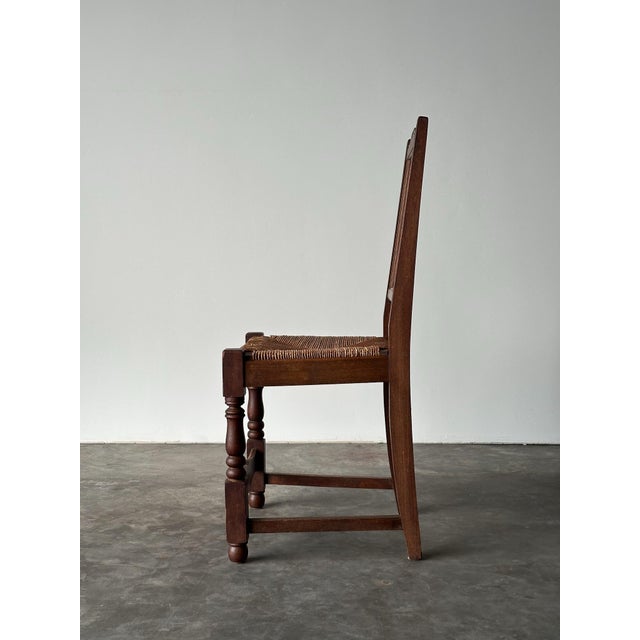 Brown Early 20th Century French Carved Oak Rush Seat Dining Chairs, Set of 8 For Sale - Image 8 of 18