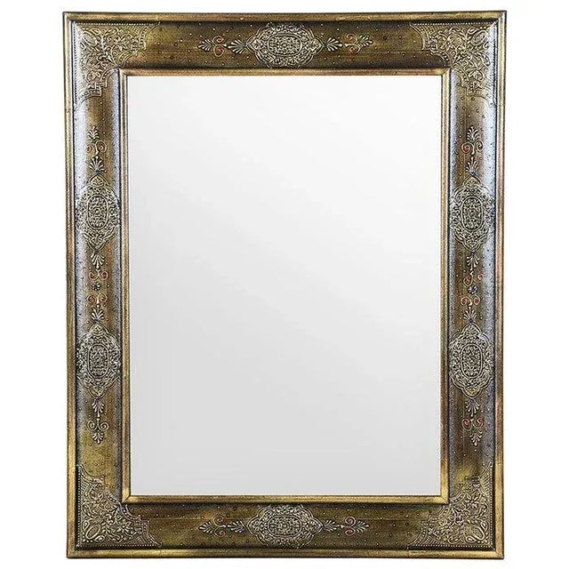 Art Deco Traditional Embossed Metallic Painted Gold Finish Accent Mirror For Sale - Image 3 of 3