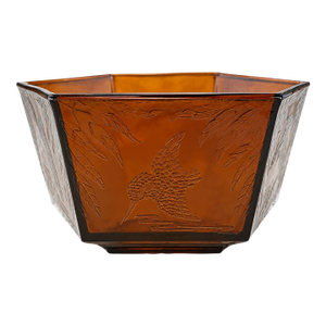 Vintage Art Deco Amber “Kingfisher” Glass Bowl by Sherdley, England, Circa 1930s