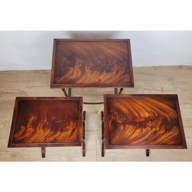 Wood Vintage Nesting Tables in Mahogany, 1950, Set of 3 For Sale - Image 7 of 18