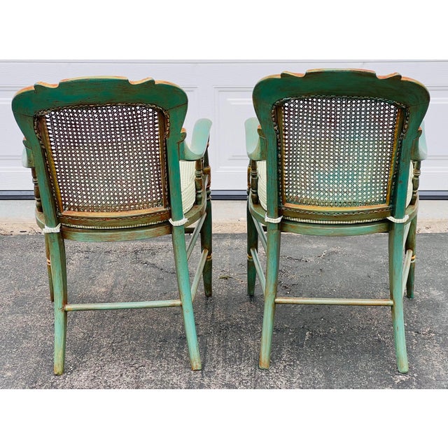Pair Italian Neoclassical Painted Cane Back Armchairs – Chiavari Style, Mid-Century Italian Export Chairs a Pair For Sale - Image 10 of 11