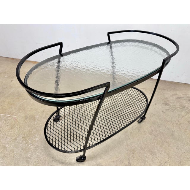 Metal 1960’s Mid Century Modern Oval Outdoor Wrought Iron “Pinecrest” Bar Cart by Russell Woodard For Sale - Image 7 of 10