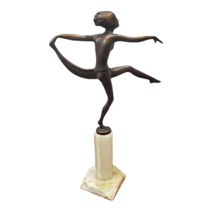 Art Deco Cold-Painted Bronze Sculpture Entitled "Scarf Dancer" in the Style Lorenzl
