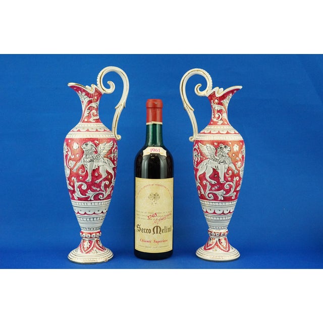 Red Large Antique Ceramic Amphorae Jugs by Mario Sambuco for Maioliche Deruta, 1890s, Set of 2 For Sale - Image 8 of 18