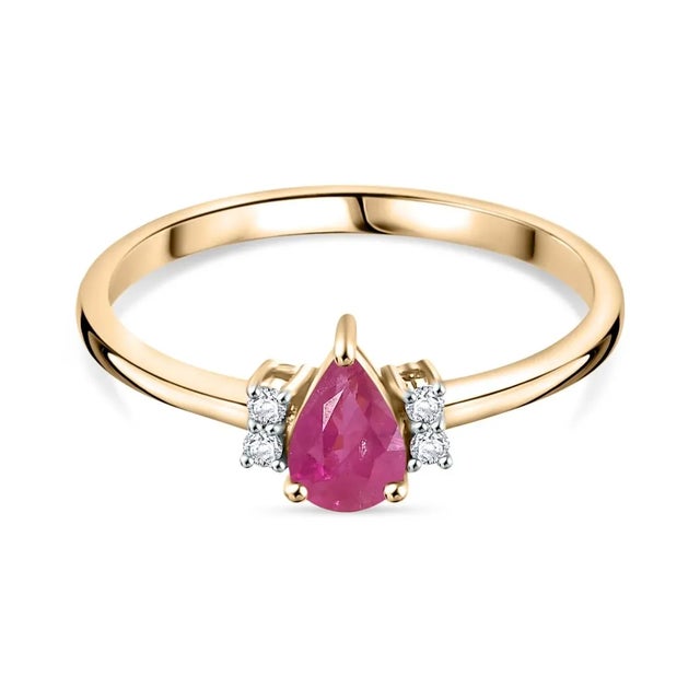 Metal Minimalist 18k Gold Ruby Diamond Proposal Ring Size 6 For Sale - Image 7 of 12