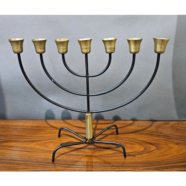 Metal Svend Aage Holm Sørensen Steel and Brass Menorah, Danish Mid-Century Modern, 1960s For Sale - Image 7 of 9