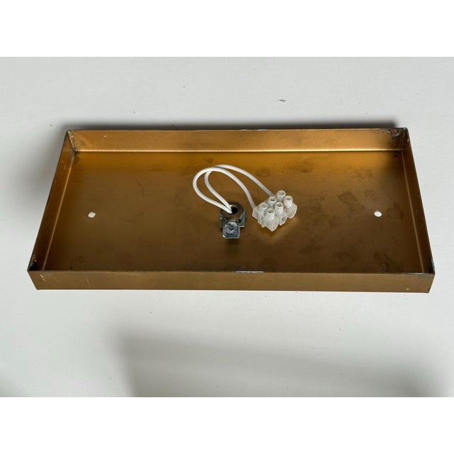 Metal Gold and Satin Glass Geometic Wall Sconces by Wilhelm Vest Wahl, 1970s, Set of 3 For Sale - Image 7 of 16