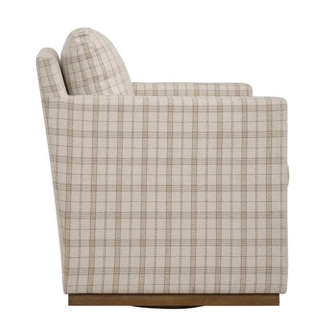 Wood Basie Casual Linen Swivel Chair For Sale - Image 7 of 9