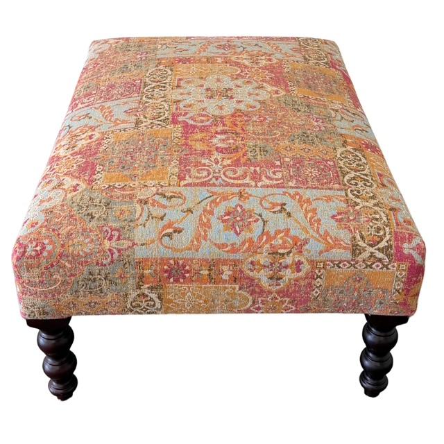 Vintage George Smith Bench Ottoman in Bohemian Mosaic Tapestry, 1999 For Sale In San Diego - Image 6 of 16