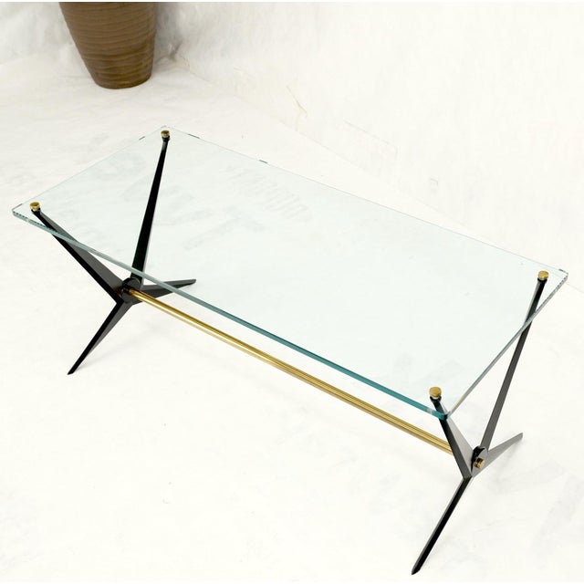Italian Mid-Century Modern cast metal & brass base glass rectangle coffee table atr. to Gio Ponti.