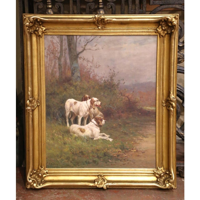 19th C. English Oil on Canvas of Hunting Dogs in Gilt Frame Signed R. Valley For Sale In Dallas - Image 6 of 10