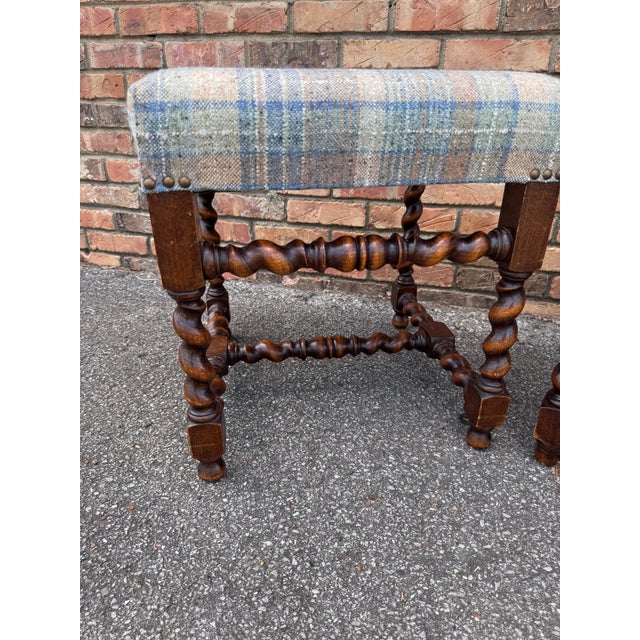 This is such a beautiful pair of plaid stools! The frame is an original French antique, with beautiful turned legs with...