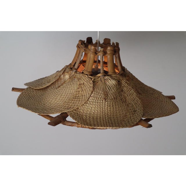 Wood Mid-Century Bamboo Fan Lamp in the style of Ingo Maurer, 1970s For Sale - Image 7 of 12