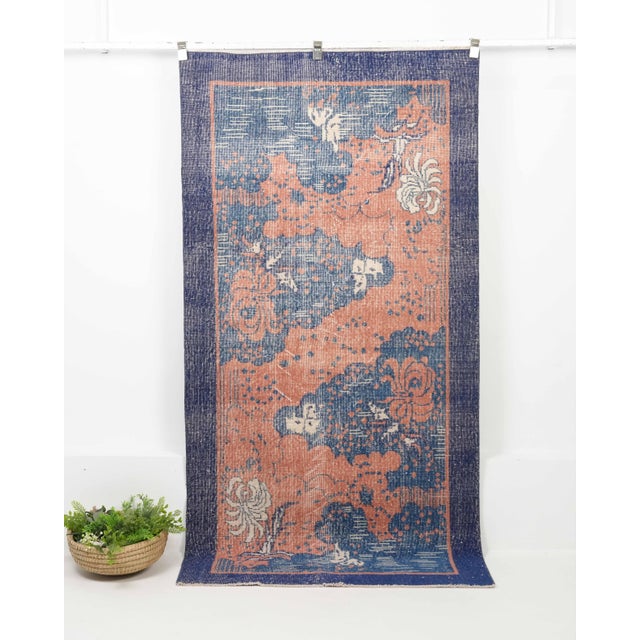 Vintage Turkish Hand-Knotted vintage rug is a semi-antique vintage Area rug.'70s Eastern region of Turkey's unique rug is...