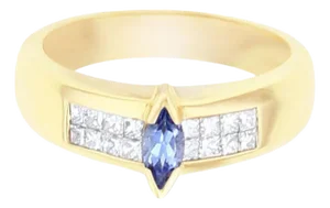 Diamond & Marquise Sapphire Ring .40cttw 14K Yellow Gold, Size 6