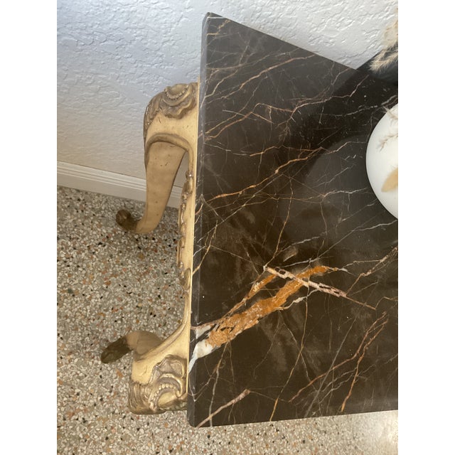 Cream Vintage French Provincial Marble Top Console Table For Sale - Image 8 of 8