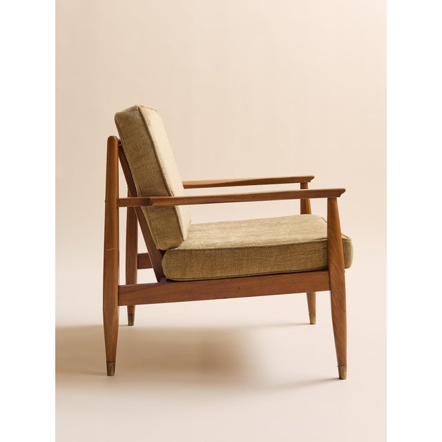 The Vintage MCM Teak Exposed Frame Arm Chair, Newly Upholstered For Sale - Image 4 of 14