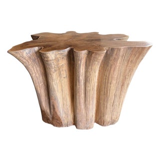 Sculptural Solid Teak Wood Table With Natural Grain & Bleached Finish For Sale