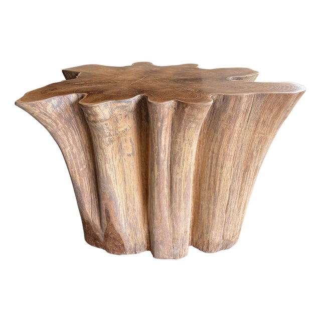 Sculptural Solid Teak Wood Table With Natural Grain & Bleached Finish For Sale