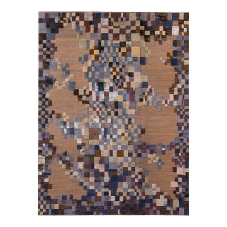 Rug & Kilim’s Scandinavian Style Geometric Beige Brown and Blue Wool Rug - 5x7 For Sale