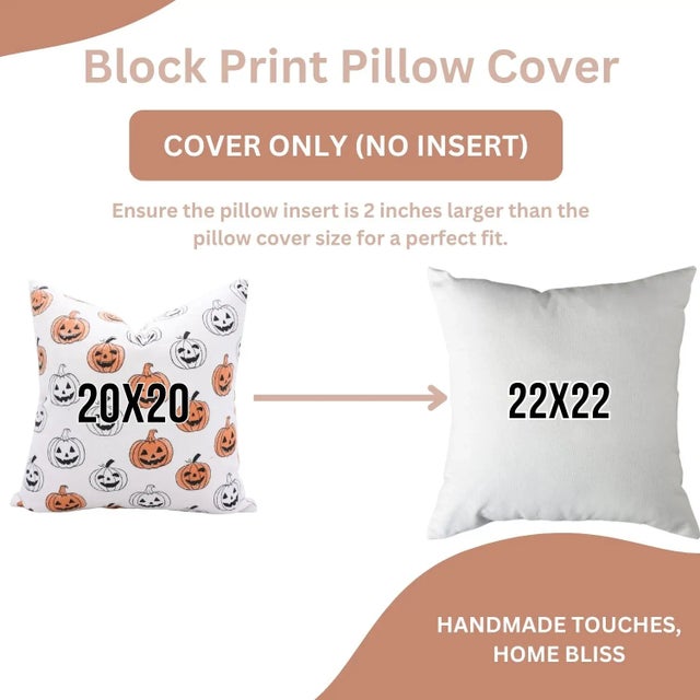 Fabdivine Halloween Pumpkin Block Print Pillow Cover Handmade Cotton Throw Cushion for Festive Home Décor Size 20x20 For Sale - Image 6 of 6