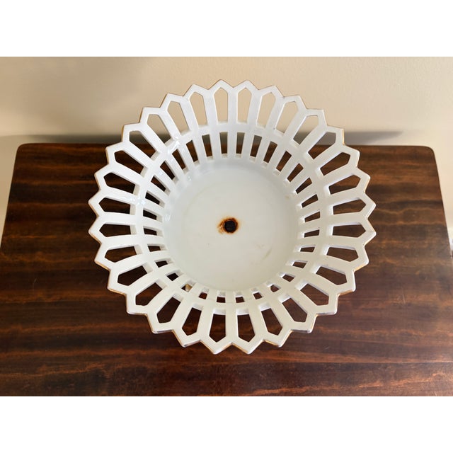 Ceramic Antique Reticulated Porcelain Basket Compote With Gold Gilt Details For Sale - Image 7 of 10